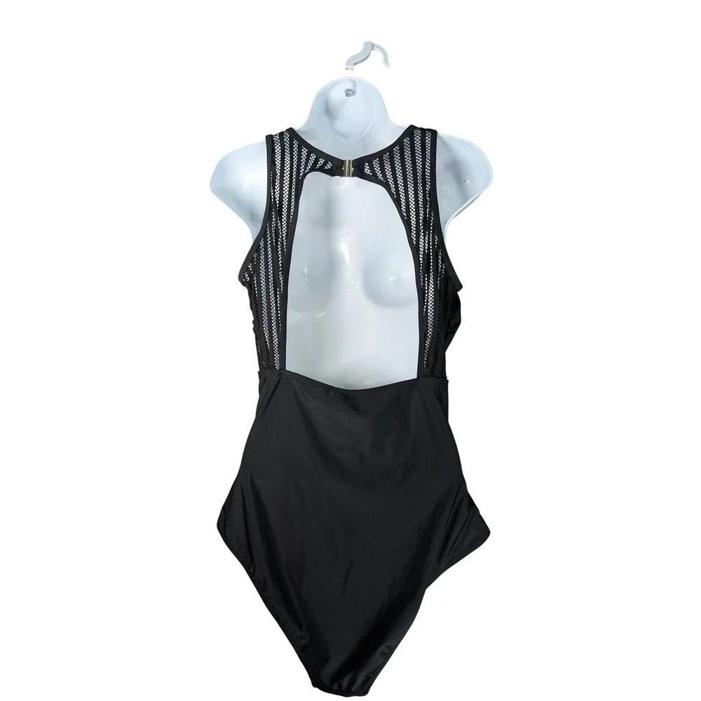 Cupshe One Piece Swimsuit Women XLT Black Long Torso Ruched Tummy Control